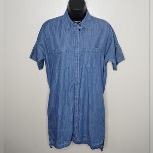 Madewell Womens XS Shirt Top Raw Hem Denim Chambray Button Up Pockets Relax Fit